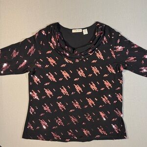 Notations Black Long Sleeve Top with Pink Sequin Accents